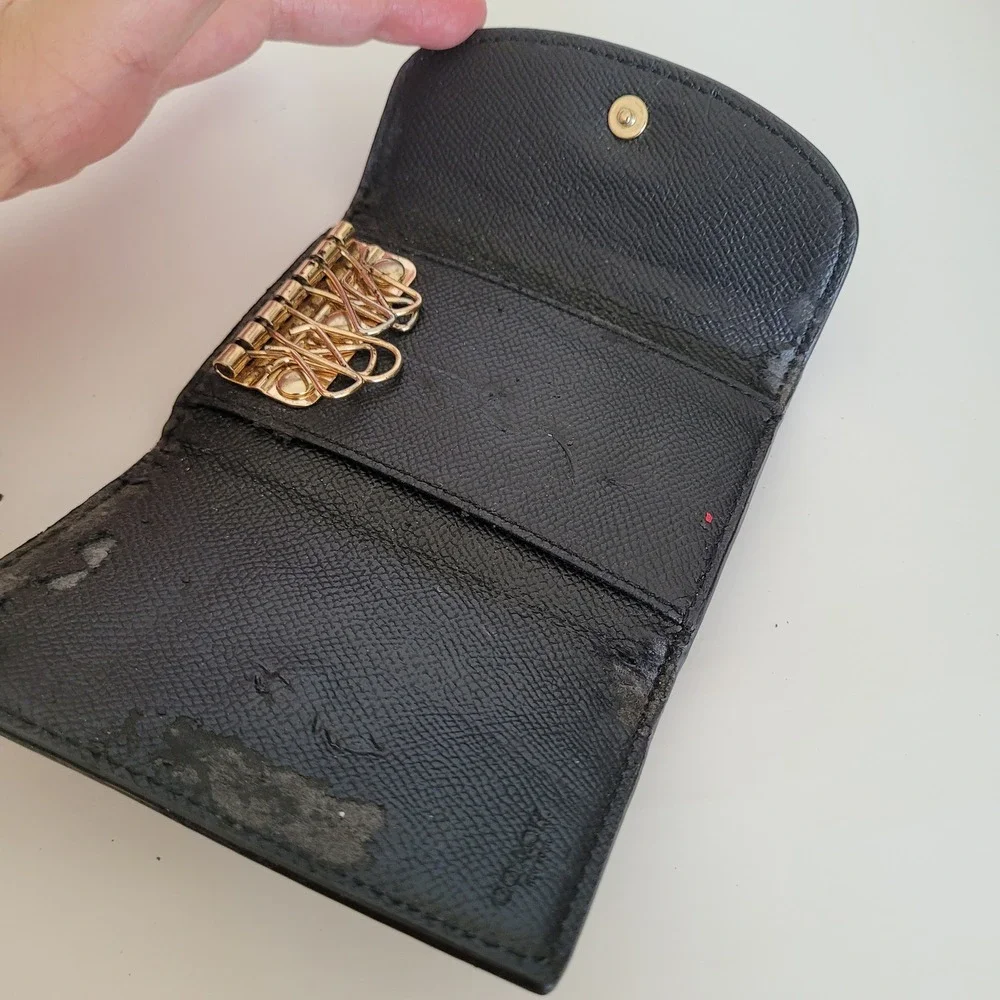 Coach Signature Monogram 6 Ring Key Case Brown Black Coated Canvas Wallet